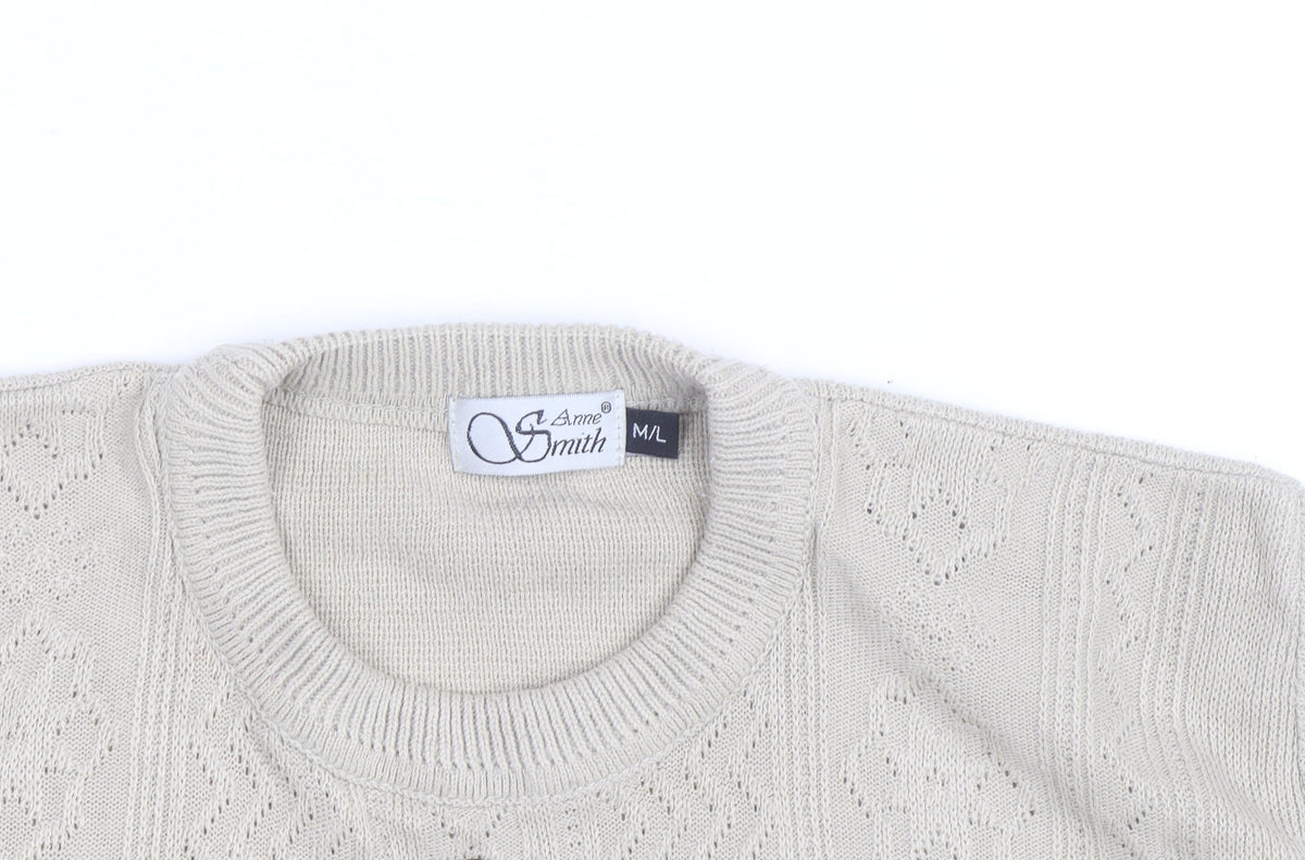 Anne Smith Women’s Beige Knit Henley Jumper M Embroidered