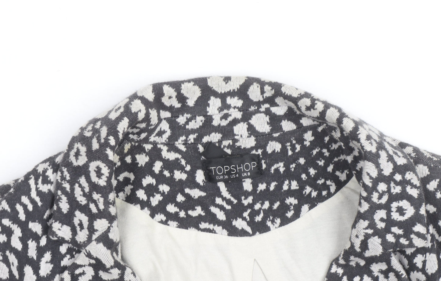 Topshop Women’s Grey Animal Print Cotton Blazer Size 8