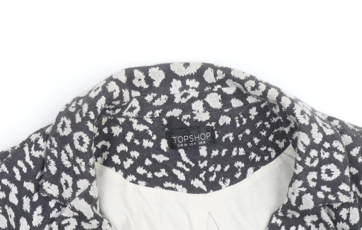 Topshop Women’s Grey Animal Print Cotton Blazer Size 8