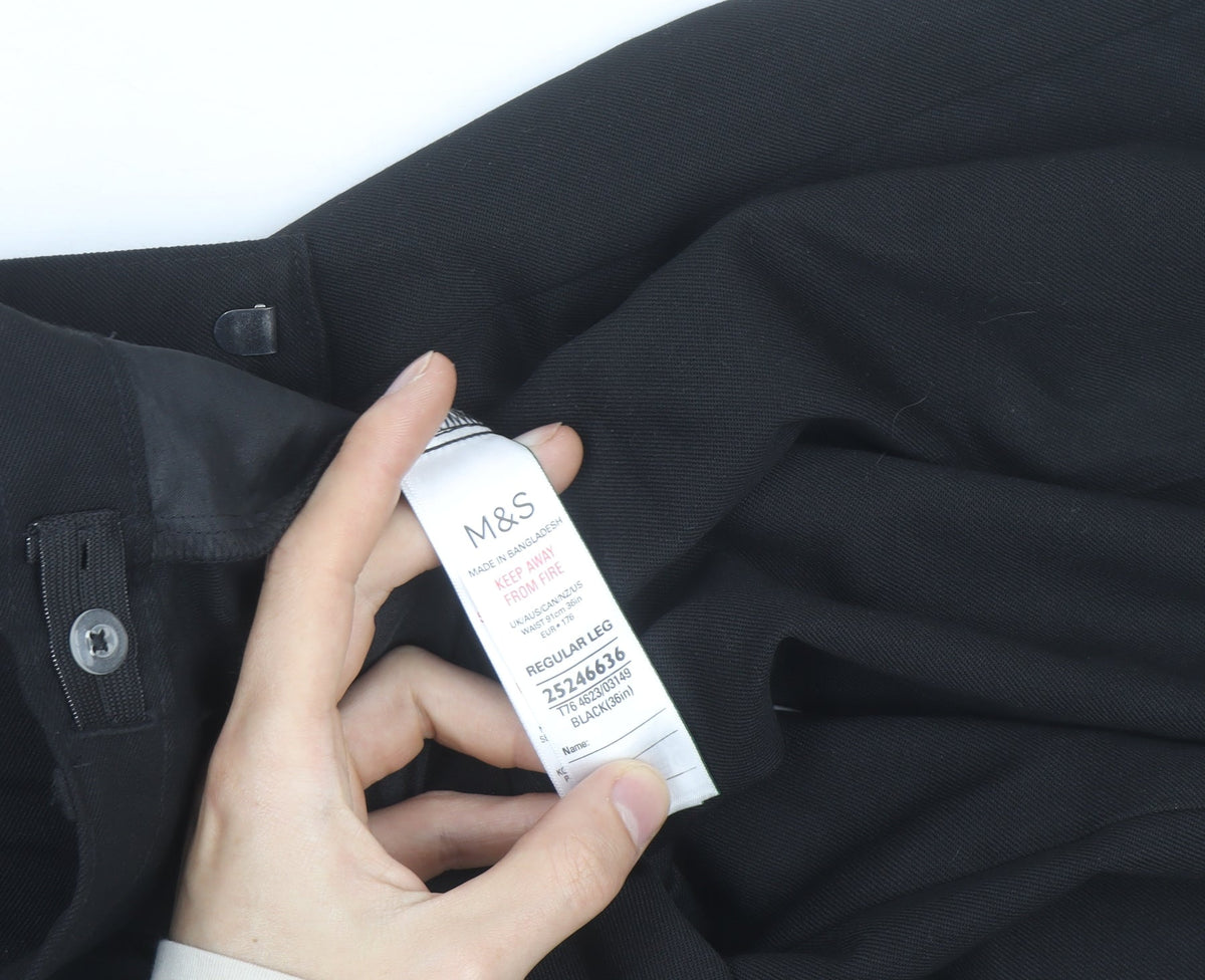 Marks & Spencer Men's Black Regular Fit Dress Pants 31W 31L