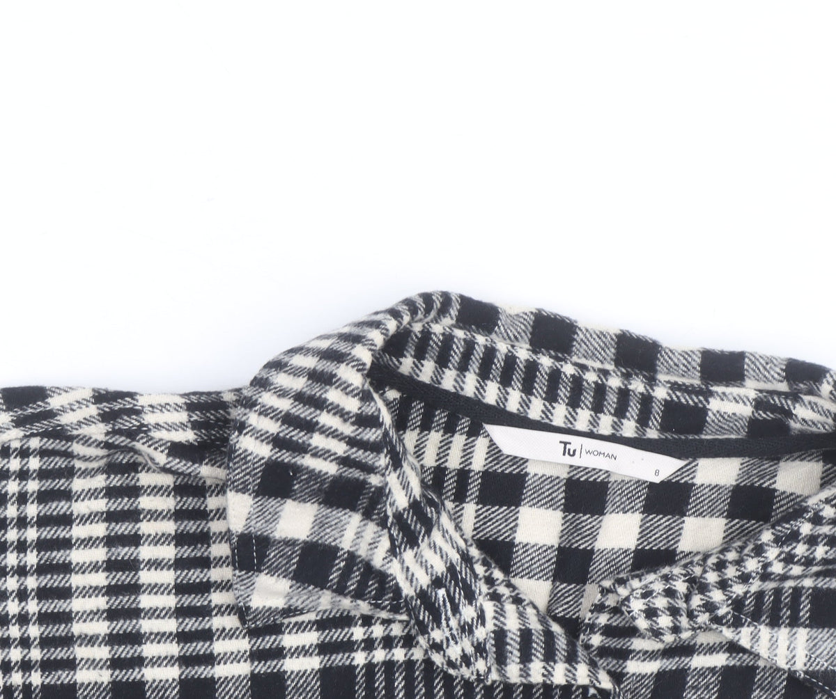 Tu Women Black Check Flannel Shacket Size 8 Button Front
