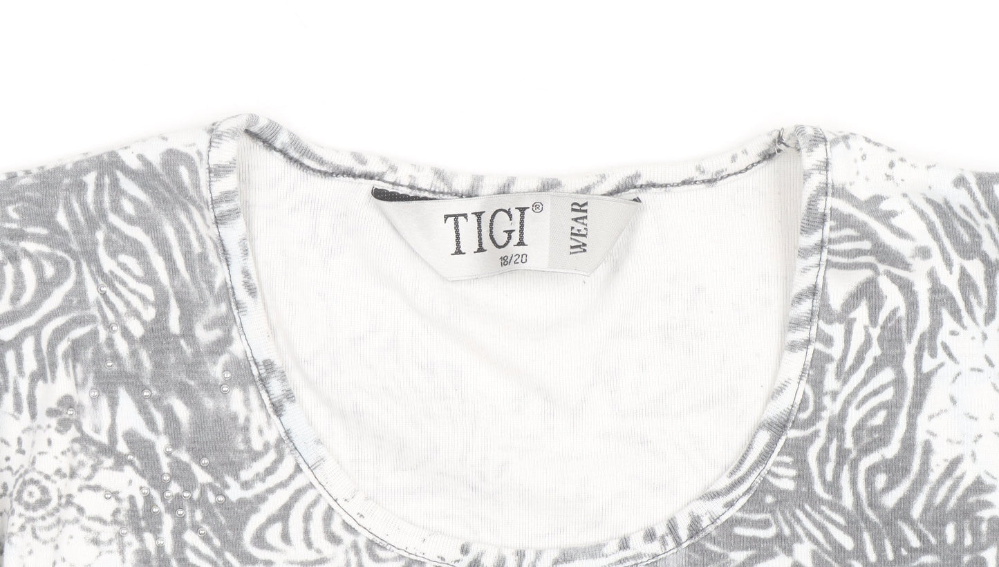 TIGI Wear Women's Grey Animal Floral Print Long Sleeve T-Shirt Size 18