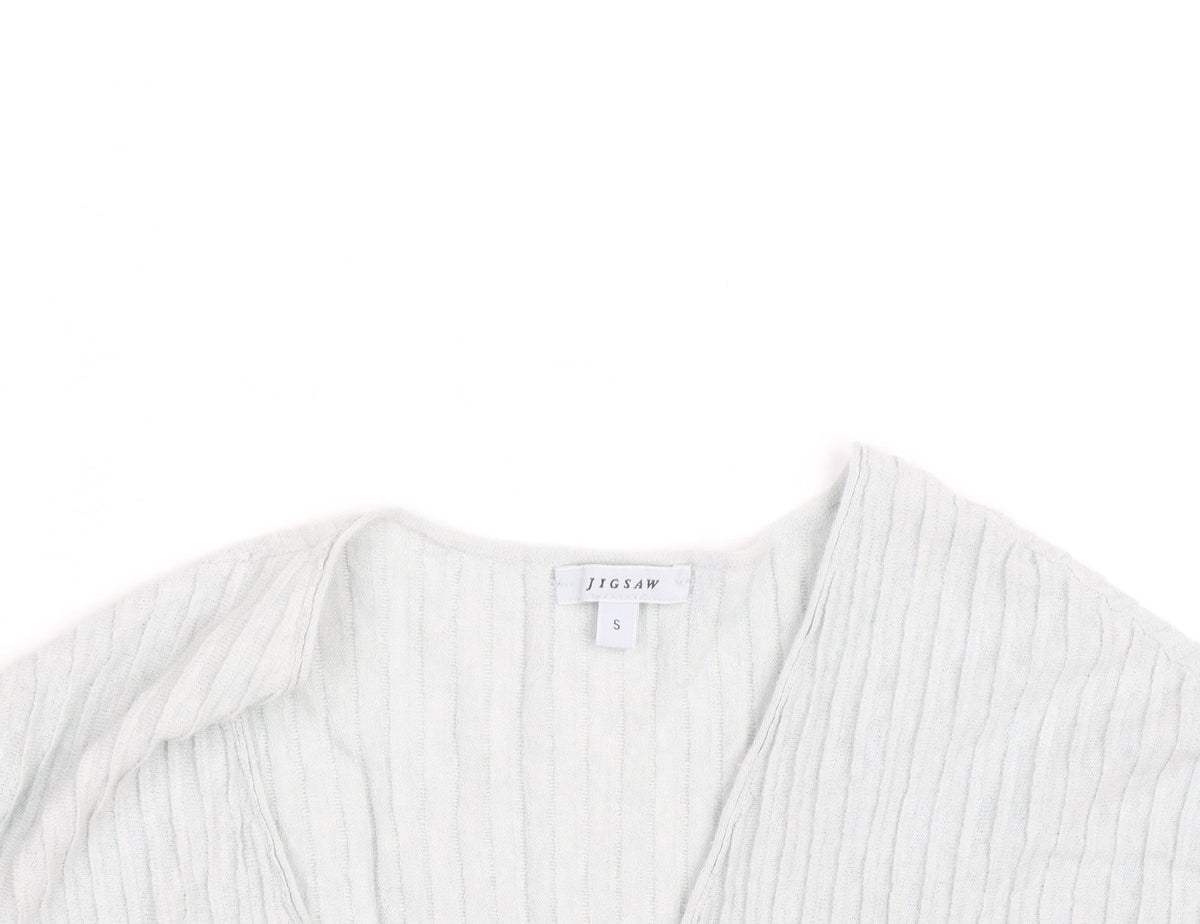 Jigsaw Women’s Ivory V-Neck Textured Cotton Linen T-Shirt Size S
