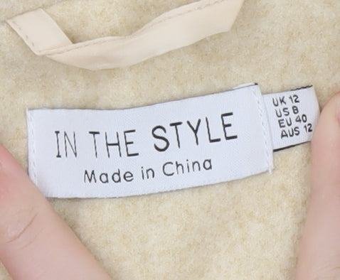 Brand and care label for In The Style Women’s Beige Wool Blend Long Overcoat UK 12