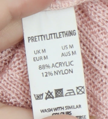 PRETTYLITTLETHING Women Pink Ribbed V-Neck Button Cardigan Size M