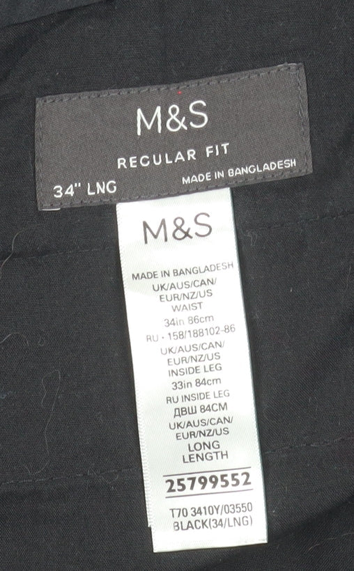 Marks & Spencer Men's Black Regular Fit Dress Pants 34W 33L