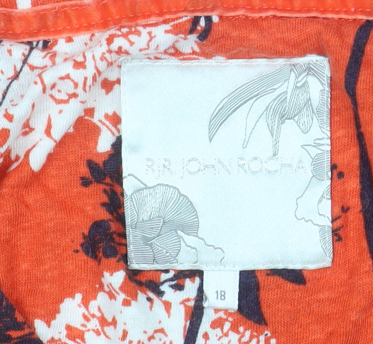 RJR.John Rocha Women Orange Floral Linen Viscose Tunic Blouse Size 18
