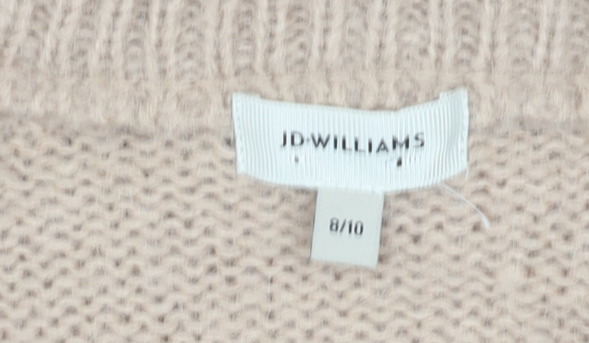 Brand and care label for JD Williams Women’s Beige Wool Blend V-Neck Chunky Knit Cardigan, size UK 8