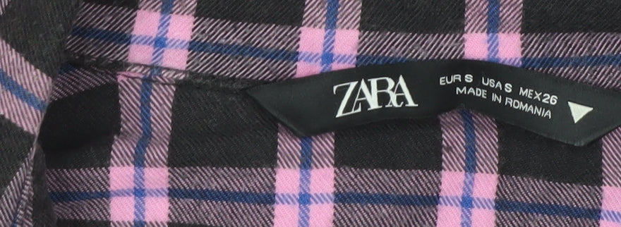 Zara Women's Purple Check Flannel Button-Up Shirt Size S