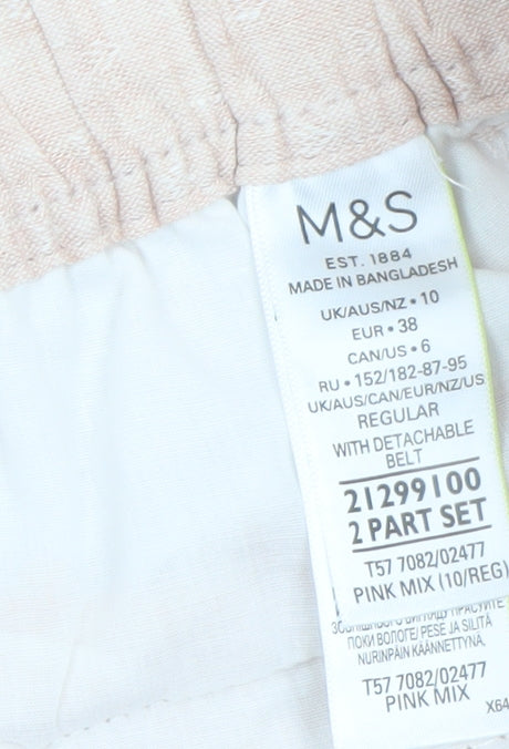 Marks & Spencer Women's Pink Linen Paperbag Tapered Trousers Size 10