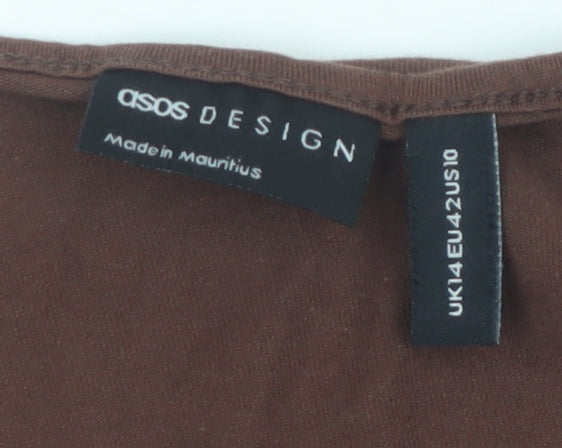 Brand and care label for ASOS DESIGN Women’s Brown Cropped Long Sleeve V-Neck Top, size UK 14