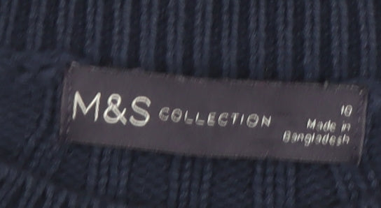 Marks & Spencer Women's Blue Cotton Ribbed Crew Neck Jumper Size 10