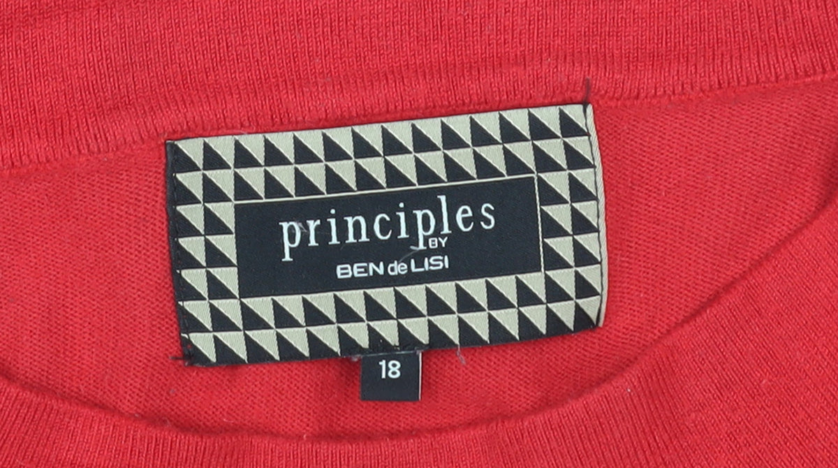 Brand and care label for Principles by Ben de Lisi Women's Red Short Sleeve Cotton Jumper, size 18