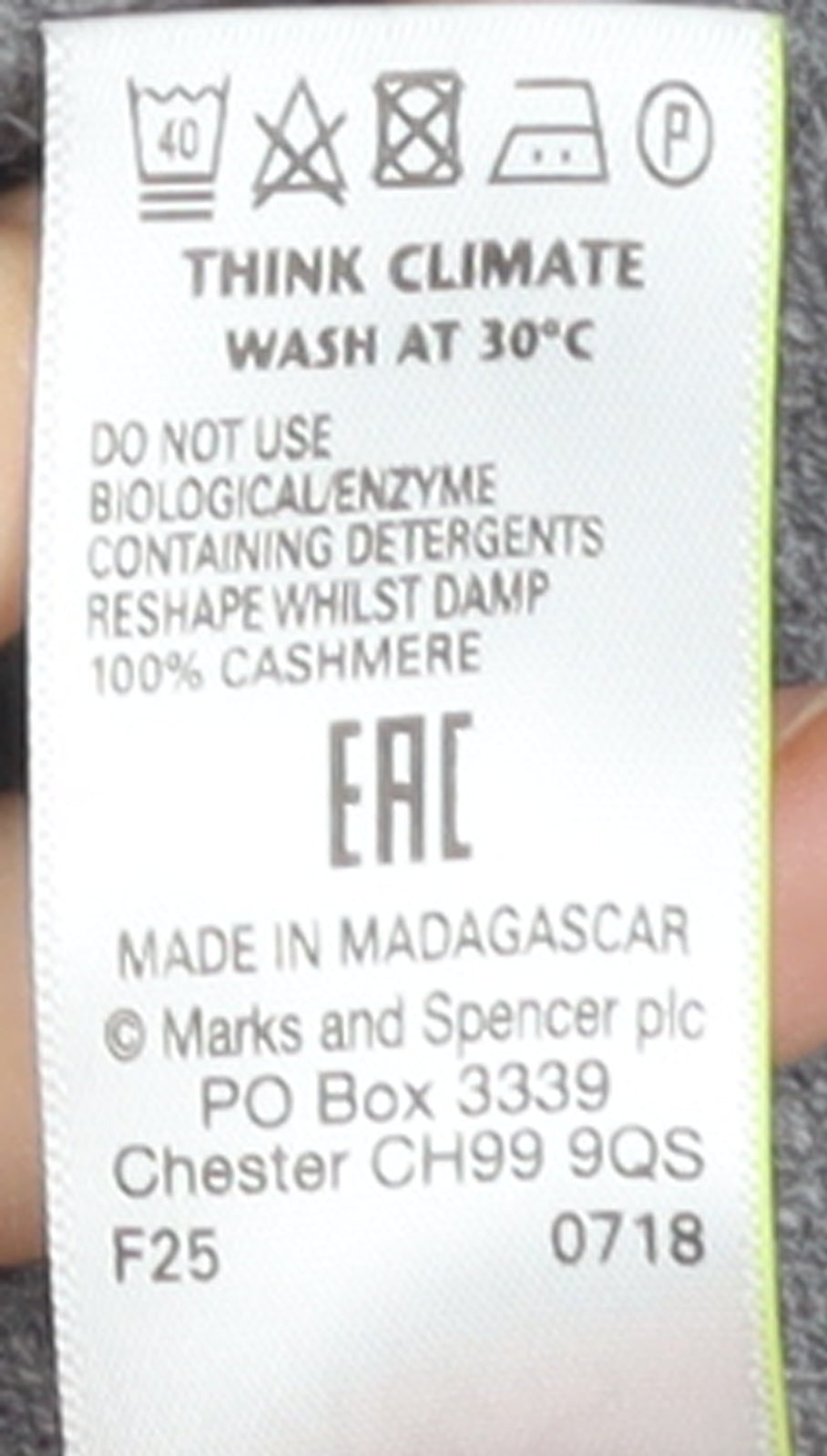 Marks & Spencer Womens Grey Cashmere High Neck Jumper M