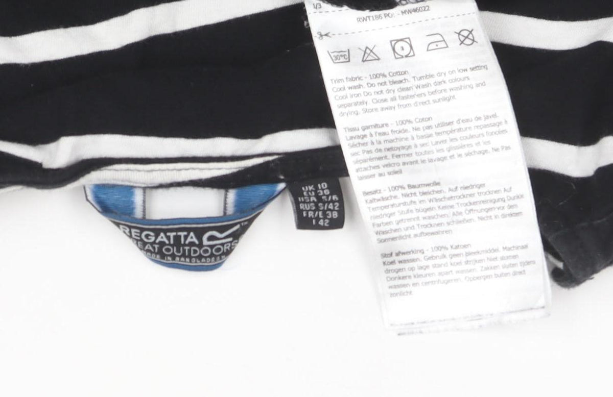 Regatta Women Black White Striped Cotton Long Sleeve T-Shirt Size 12