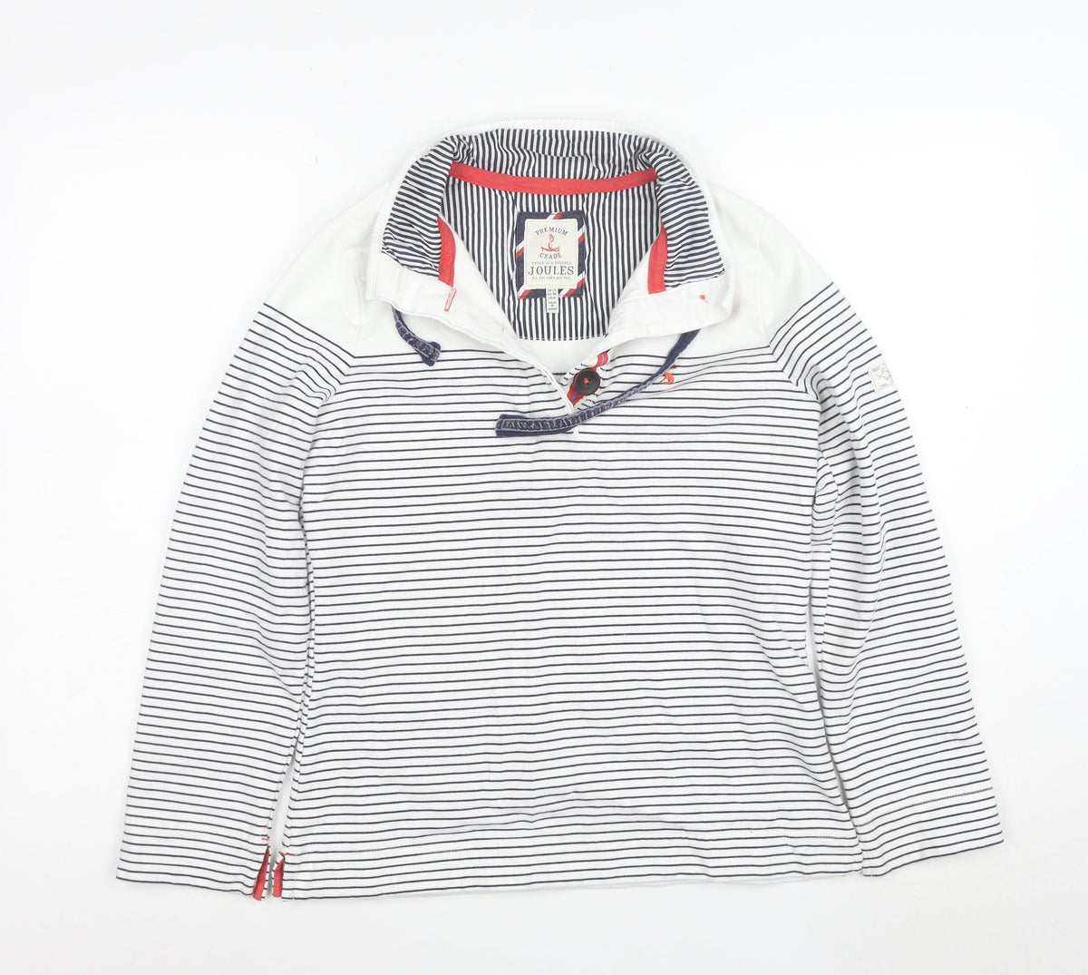 Joules Womens Navy White Striped Henley Sweatshirt Size 8 Cotton