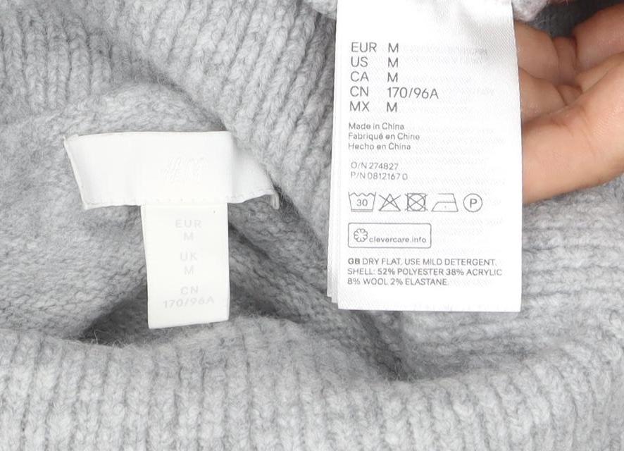 Marks & Spencer Women Grey M Roll Neck Wool Blend Jumper