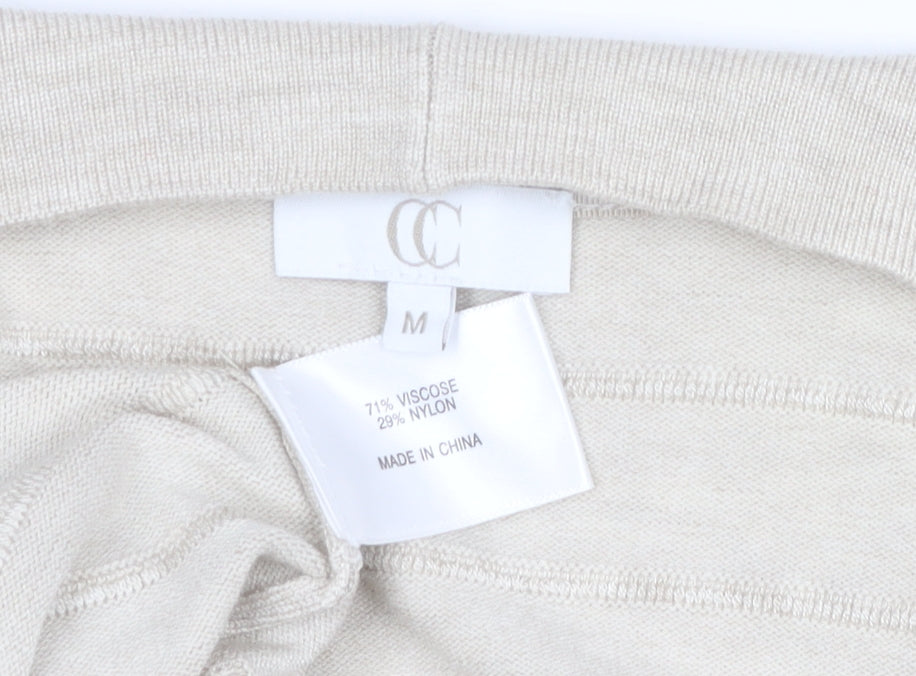 Country Casuals Women Beige Open Long Sleeve Cardigan Medium Knit Lightweight