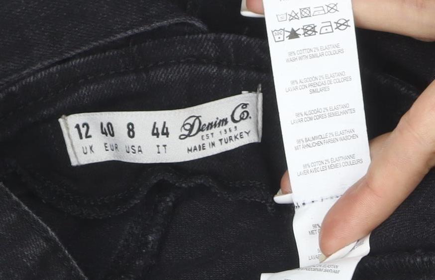 Brand and care label for Denim & Co. Women Black, size 12, Pinafore Denim Dress