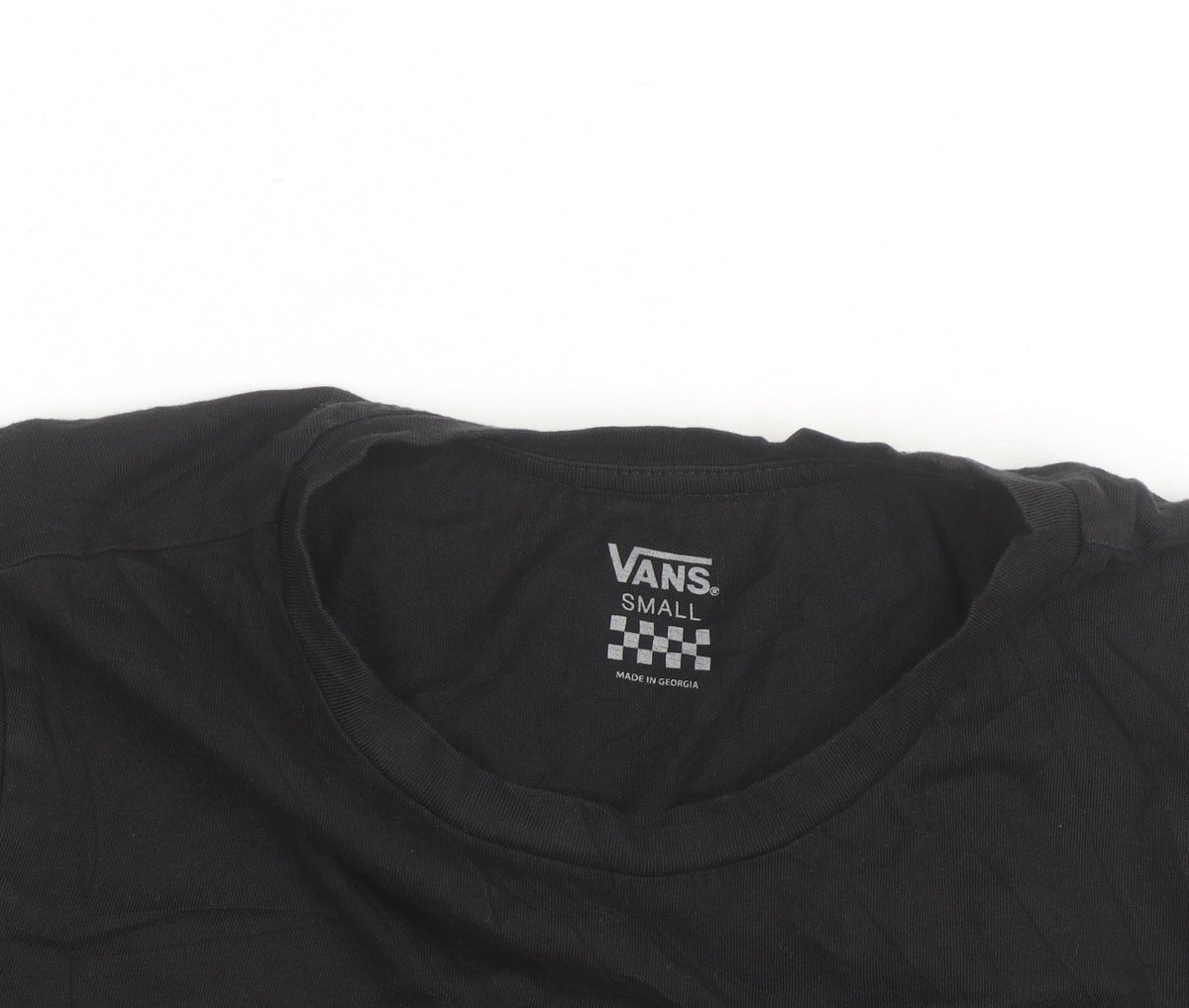 Vans Women’s Black Cropped T-Shirt Small Casual Logo Crew Neck