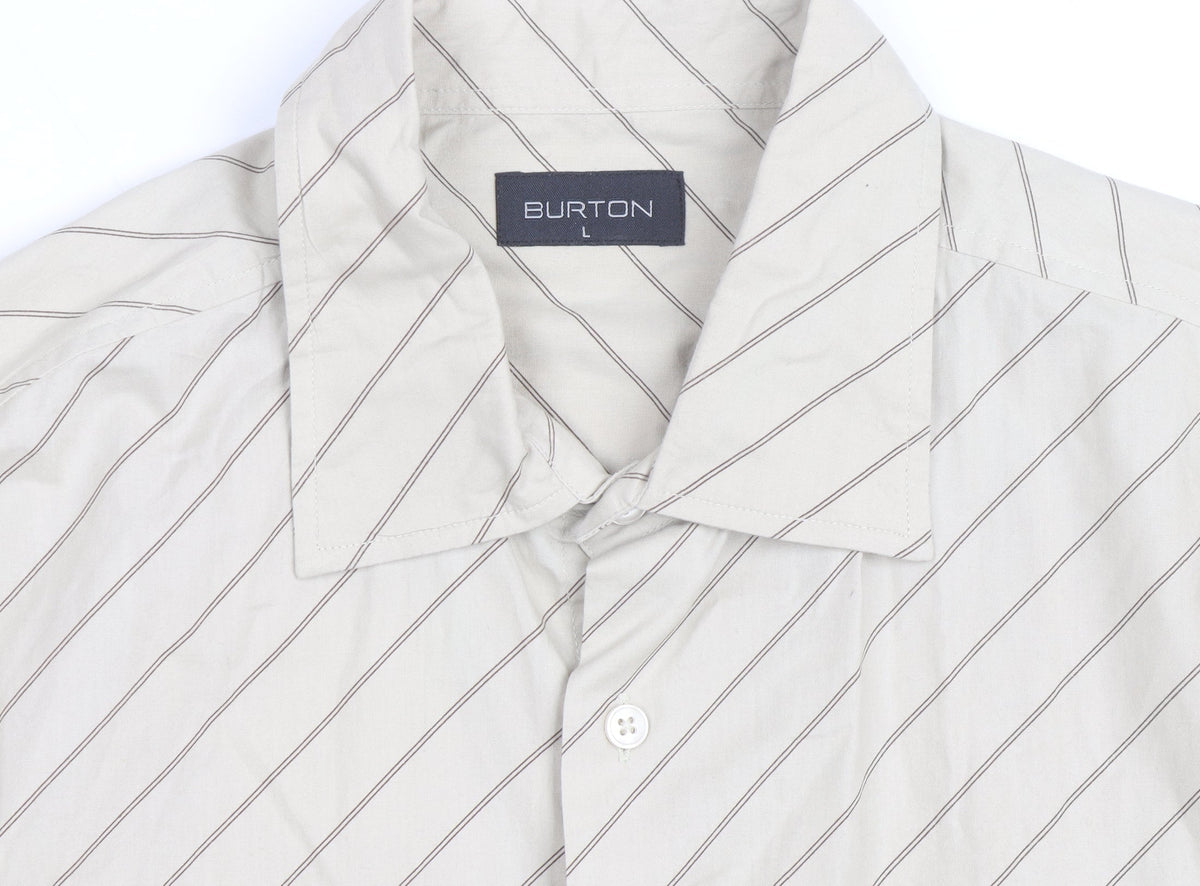 Burton Men's Beige Striped Long Sleeve Cotton Button-Up Shirt Size L
