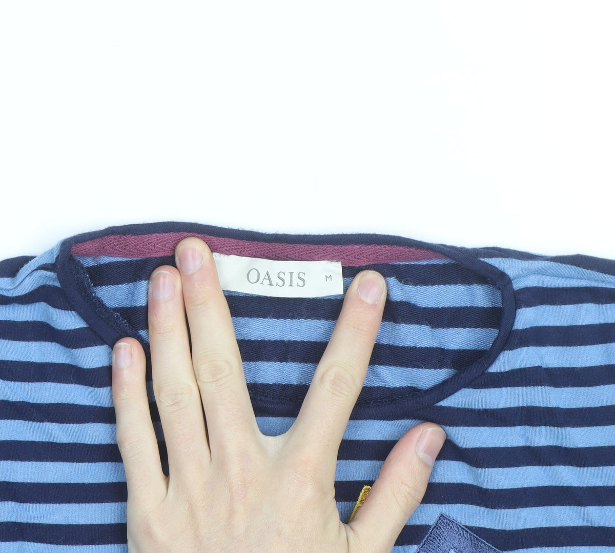 Oasis Mens Blue Striped LOVE Long Sleeve Cotton Top M