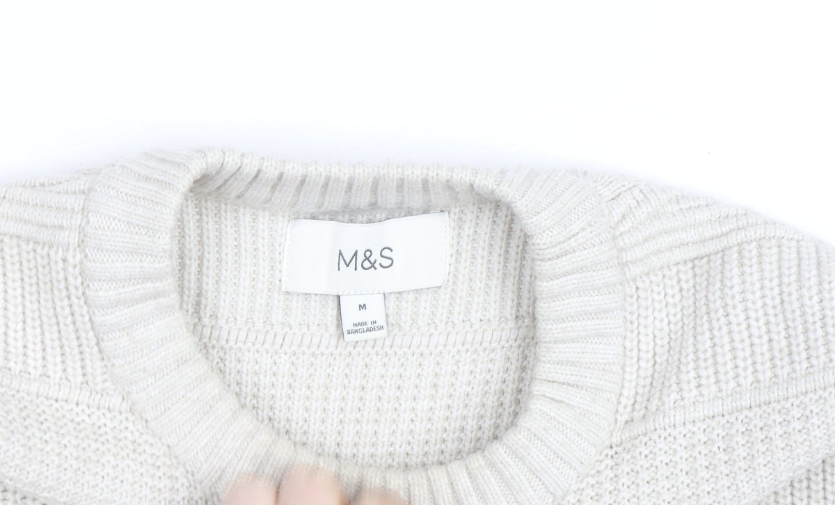 Marks & Spencer Men's Ivory Knit Cotton Blend Crew Neck Jumper M