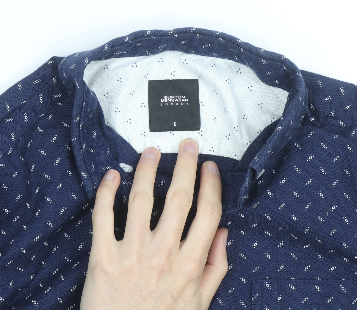 Burton Menswear London Men's Blue Geometric Long Sleeve Button-Up Shirt Size S