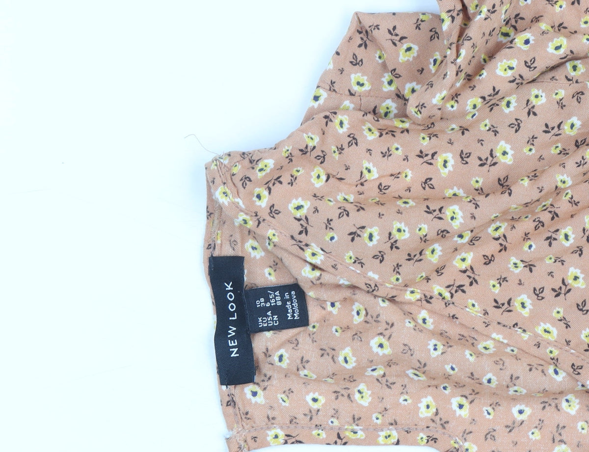 New Look Women’s Beige Floral Knee Length Smocked Dress Size 10