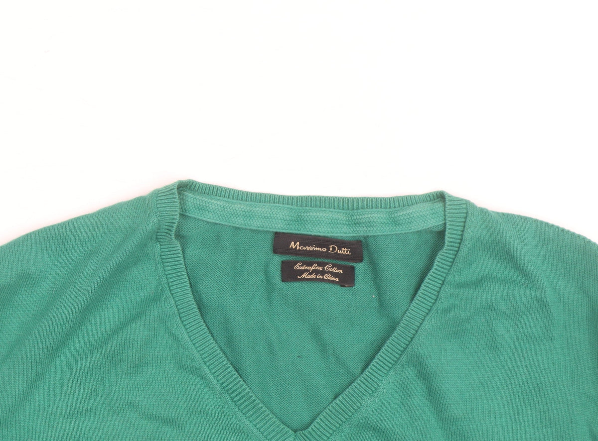 Additional view of Massimo Dutti Men's Green Cotton V-Neck Jumper, size M