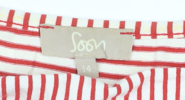 Additional view of Soon Women's Red Striped Jersey Button Blouse, size 14