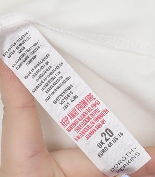 Brand and care label for Dorothy Perkins Women's White Cotton Stretch Camisole Tank Top, size 20