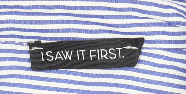 Additional view of I Saw It First Women Blue Striped Cropped Button-Up Shirt, size 12