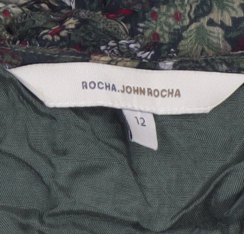 RJR.John Rocha Women Green Floral Ruffle V-Neck Wrap Blouse Size 12