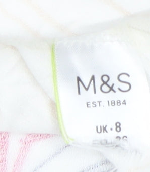 Marks & Spencer Womens Floral V-Neck Blouse UK 8 Short Sleeve Top
