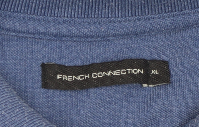 Brand and care label for French Connection Men's Blue XL Polo Shirt Cotton Short Sleeve