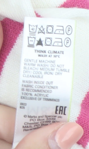 Marks & Spencer Women Ivory Pink Striped Crew Neck Jumper Size 24