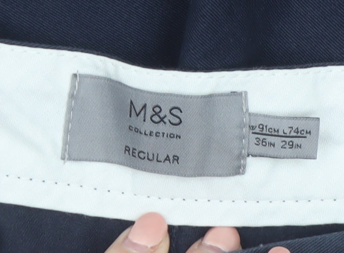 Marks & Spencer Men's Blue Chino Trousers 36W 29L Regular Fit