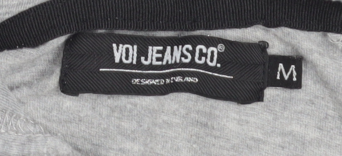 Voi Jeans Co. Women Grey Hooded Short Sleeve Zip T-Shirt M