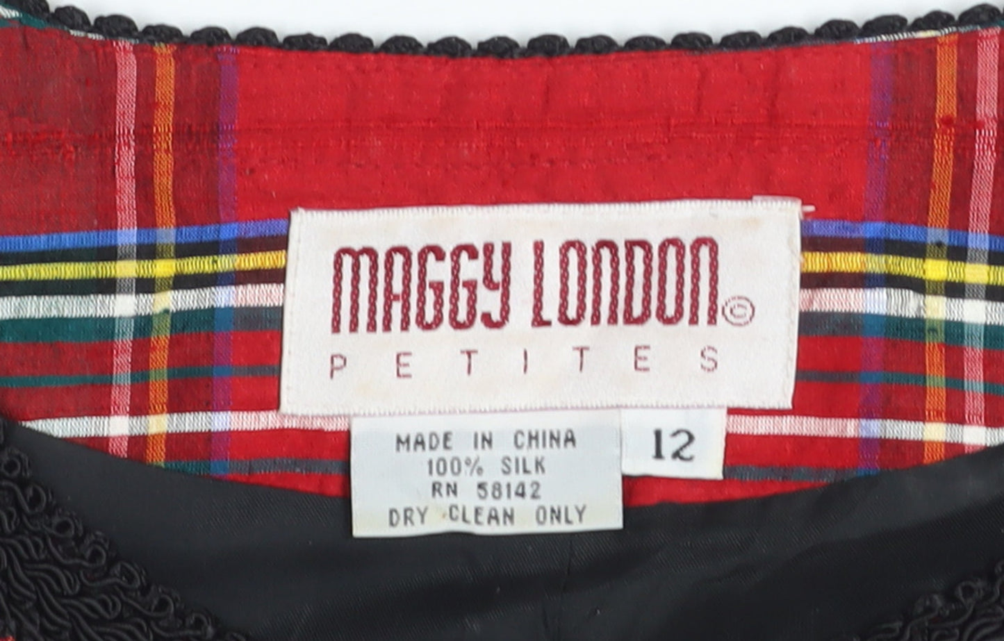 Maggy London Petites Red Silk Plaid Check Button Jacket Women’s Size 12