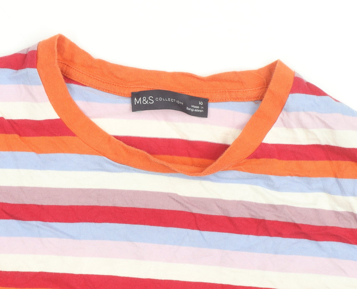 Marks & Spencer Women's Multicoloured Striped Cotton T-Shirt Size 10