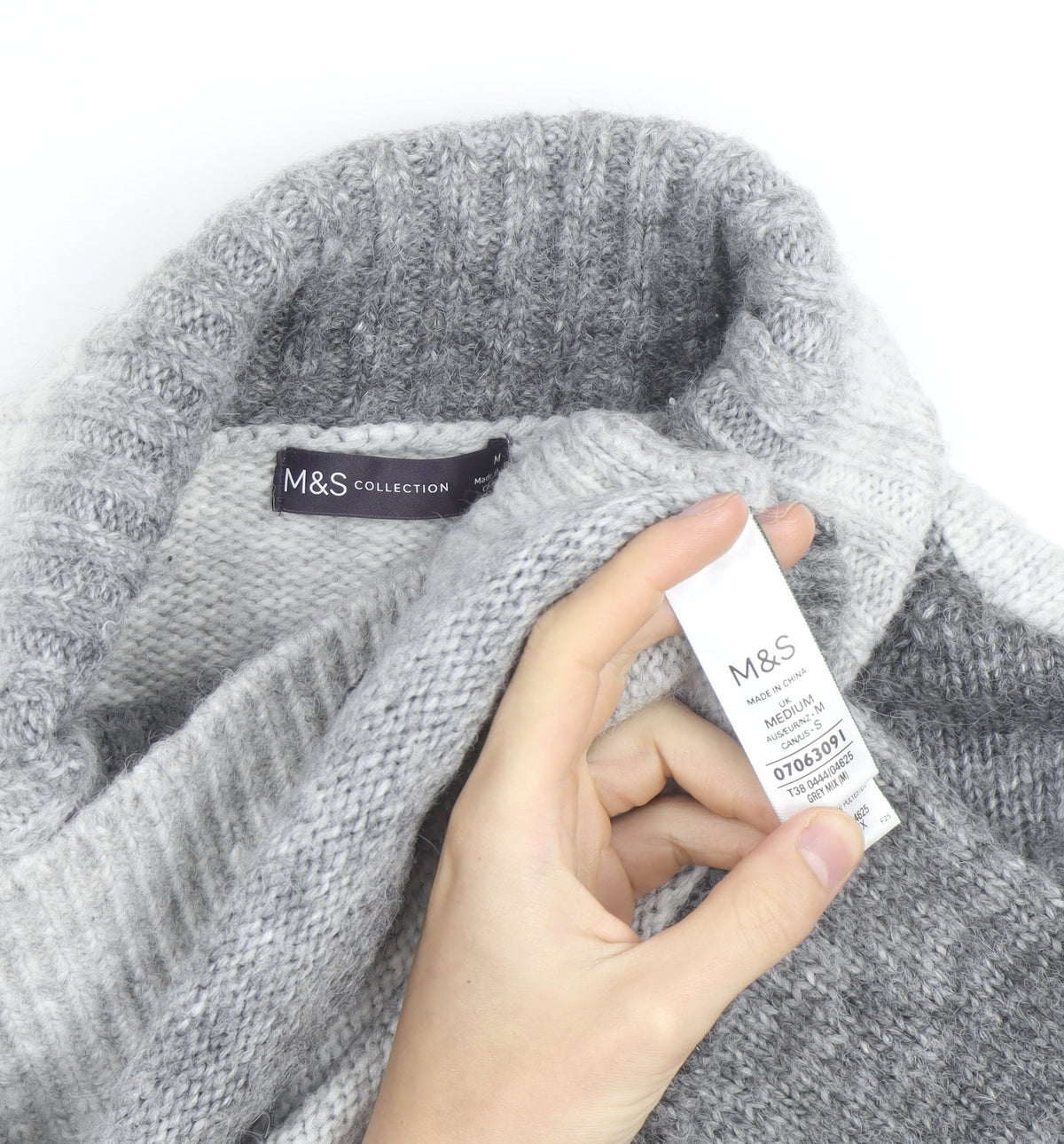 Marks & Spencer Men's Grey Roll Neck Chunky Knit Jumper Medium