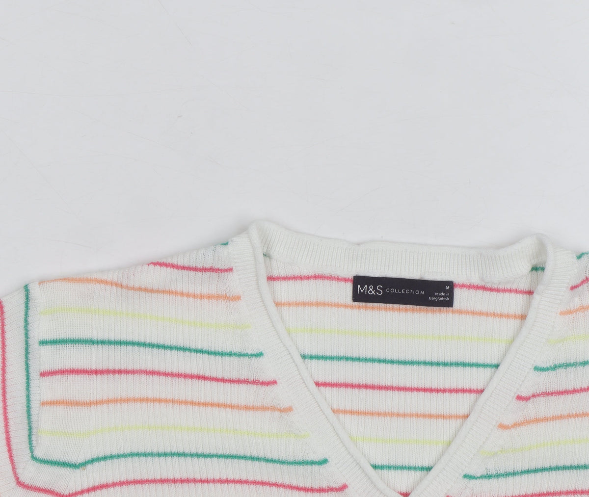 Marks & Spencer Women’s Multicoloured Striped V-Neck Cotton Jumper M
