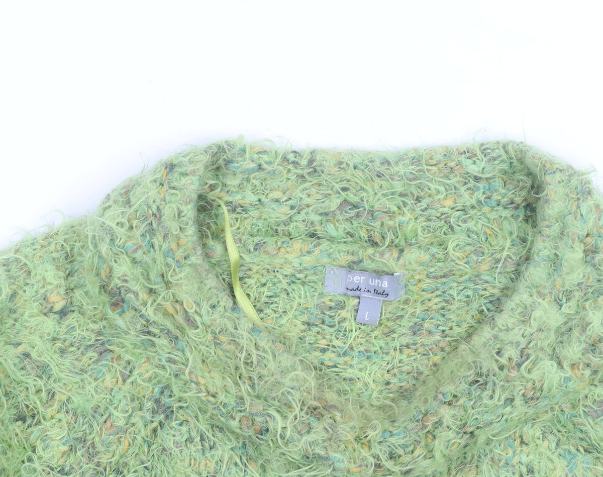 Marks & Spencer Women Green L Chunky-Knit Mohair Wool Jumper