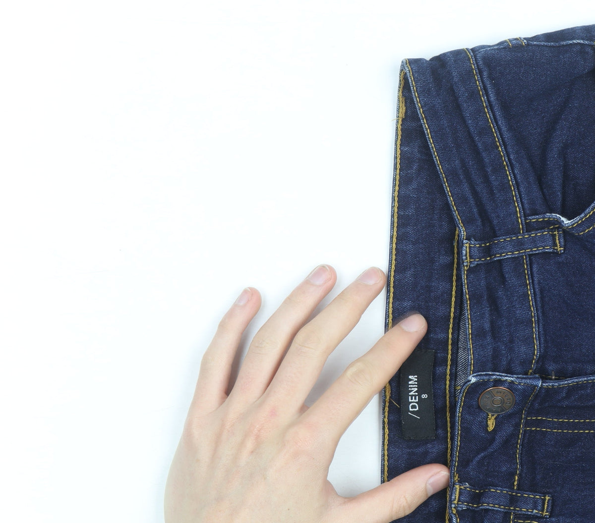 Brand and care label for /Denim Women’s Blue Straight Jeans, size UK 8, Mid Rise Stretch