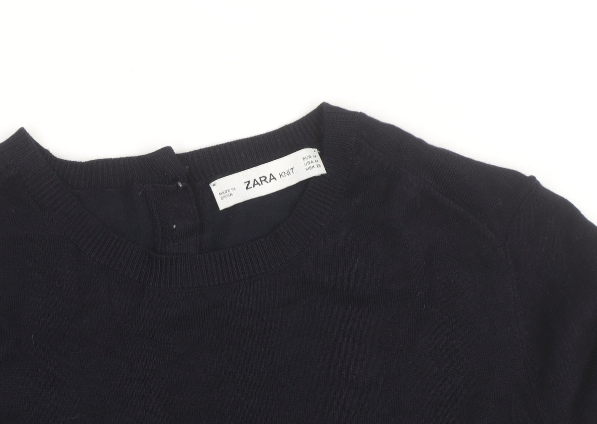 Zara Women Black Crew Neck Knit Pullover Jumper Size 12