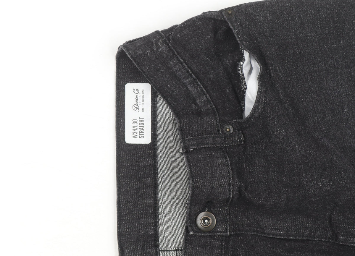 Brand and care label for Denim & Co. Men's Black Straight Fit Jeans W34 L30