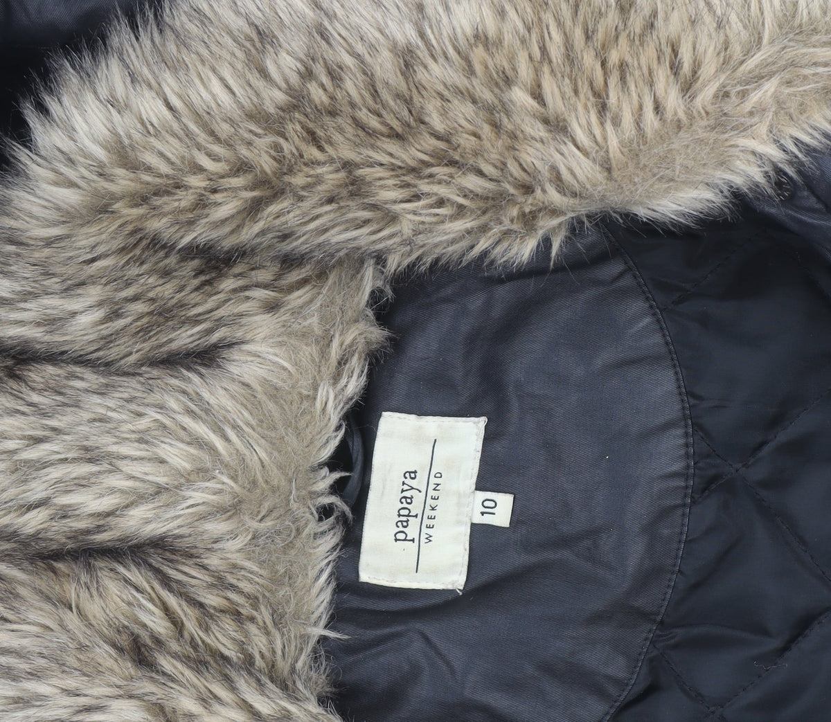 Additional view of Papaya Women Black Faux Leather Fur Trim Parka Coat, size 10