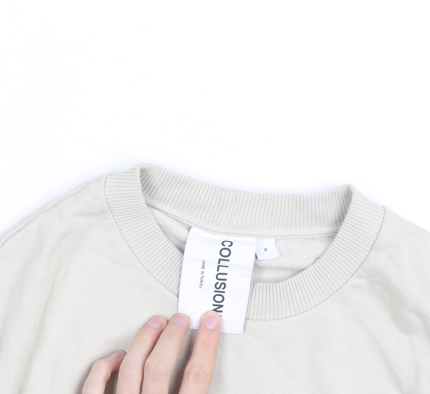 Collusion Men Beige Crew Neck Pullover Sweatshirt M