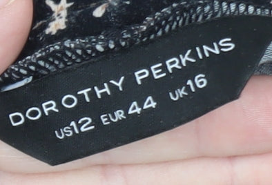 Brand and care label for Dorothy Perkins women’s black floral roll neck long sleeve top uk 16